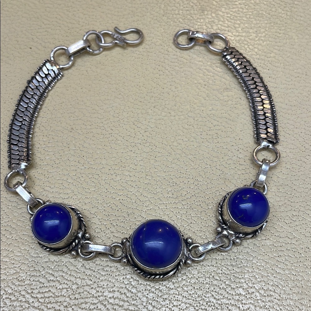 Silver and Blue lapis lazuli Bracelet with Double-Strand Design
